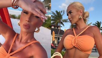 Ponętna Izabela Macudzińska okupuje malediwskie plaże, prężąc się w brzoskwiniowym bikini