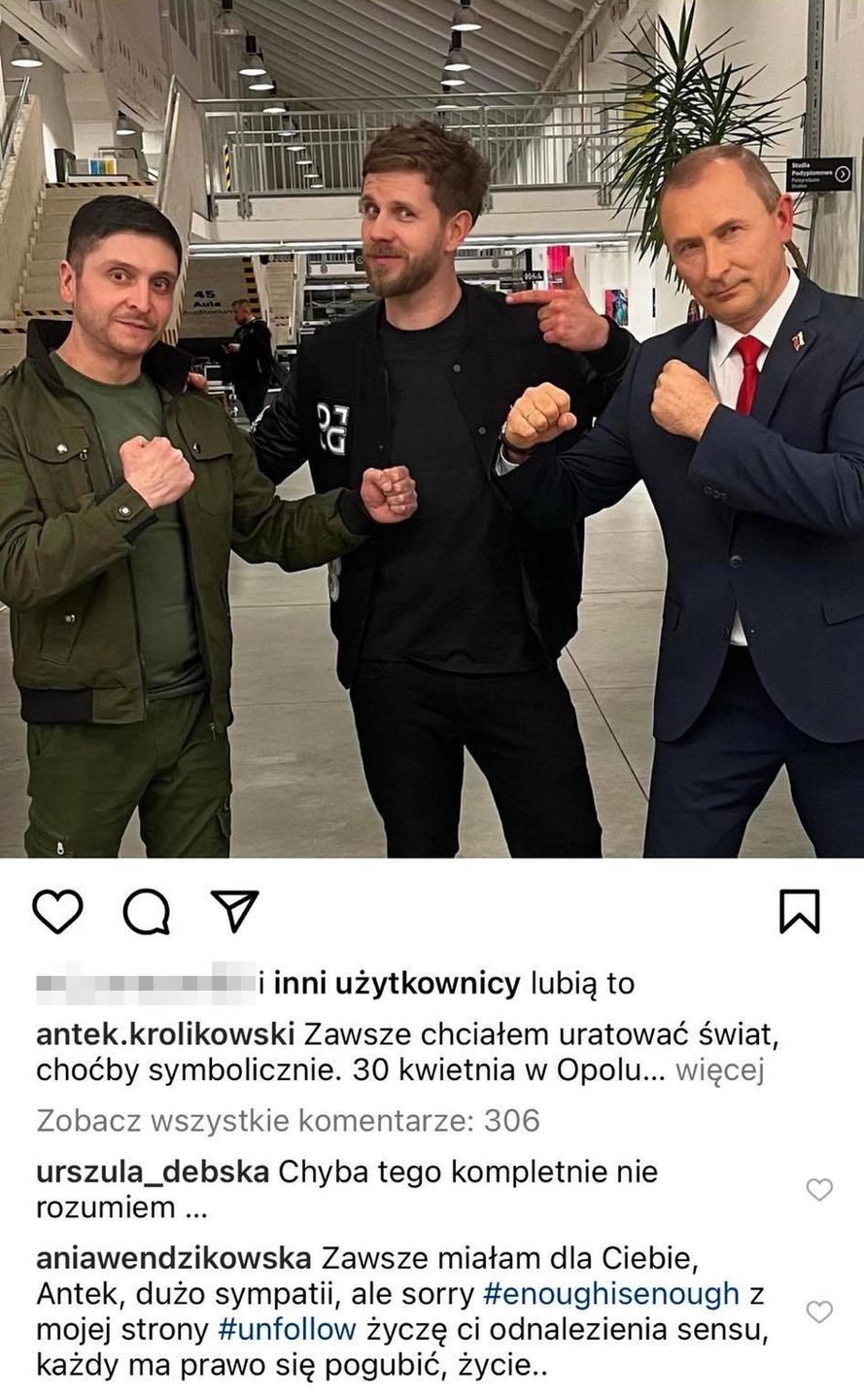 Komentarz Anny Wendzikowskiej pod wpisem Antka Królikowskiego