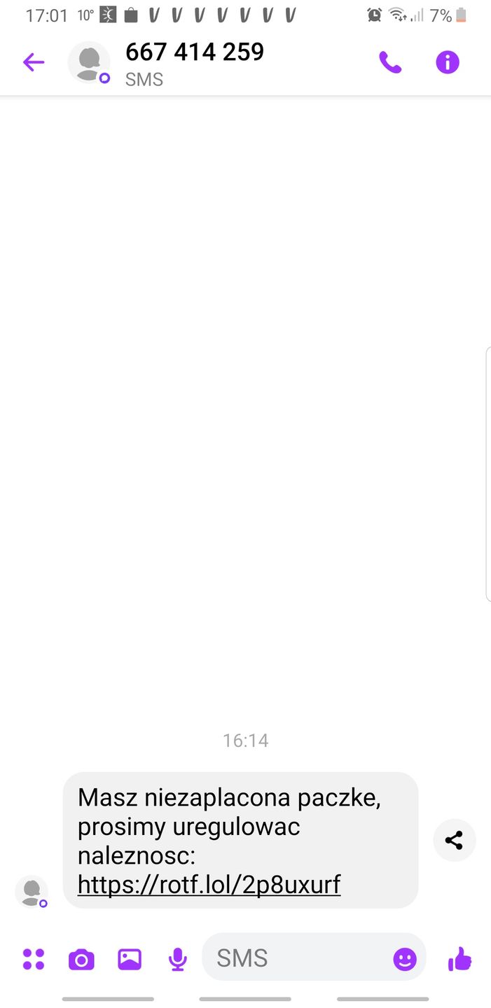 Fałszywy SMS o paczce