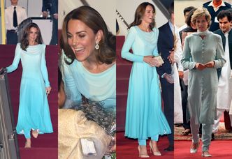 Księżna Kate wita Pakistan w błękitnej kreacji nawiązującej do stroju księżnej Diany (ZDJĘCIA)