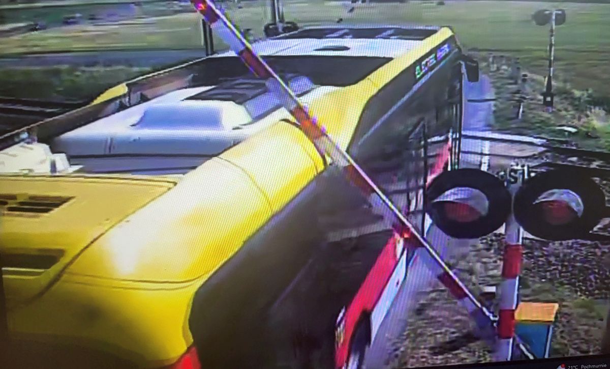 Autobus utknął na przejeździe kolejowym w Inowrocławiu. Kierowca stracił prawo jazdy