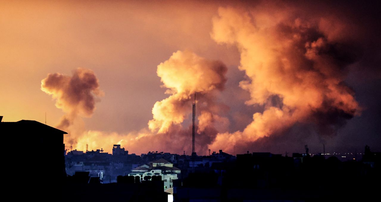 Smoke rises and billows in different regions of Gaza