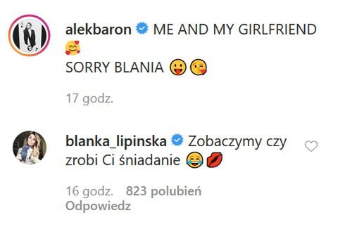 Baron i Blanka Lipińska przekomarzają się na Instagramie
