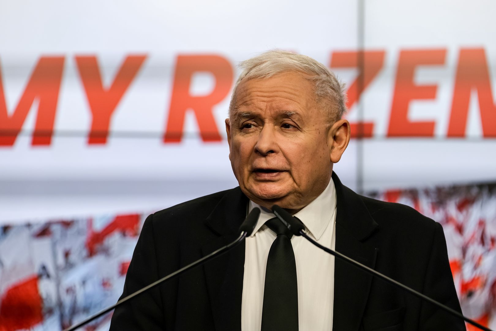 Jaroslaw Kaczynski, the leader of the Law and Justice political party, gives a press conference in the party headquarters amid chaos created by legal disagreement between the new government of Donald Tusk and the previous government in Warsaw, the capital of Poland, on January 26, 2024. Current government took over the power in Poland on December 13 2023, Taking over from the Law and Justice political party, who has ruled for 8 years. Both sides accuse each other of unconstitutional acts, and de facto two legal systems are present in the country. (Photo by Dominika Zarzycka/NurPhoto via Getty Images)