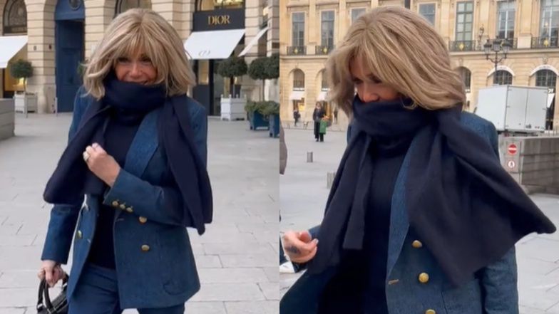 Brigitte Macron wychodzi z butiku Louis Vuitton
