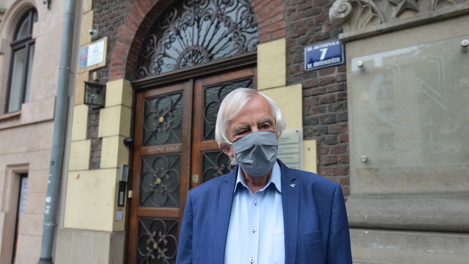 Ryszard Terlecki, Deputy Marshal of the Sejm (the lower house of the Polish parliament) seen at the main entrance to the regional office of the Law and Justice (PiS) governing party, in Krakow.The entrance to the Krakow office has been vandalized. The perpetrators left vulgar graffiti and destroyed doors.On Saturday, May 23, 2020, in Krakow, Poland. (Photo by Artur Widak/NurPhoto via Getty Images)