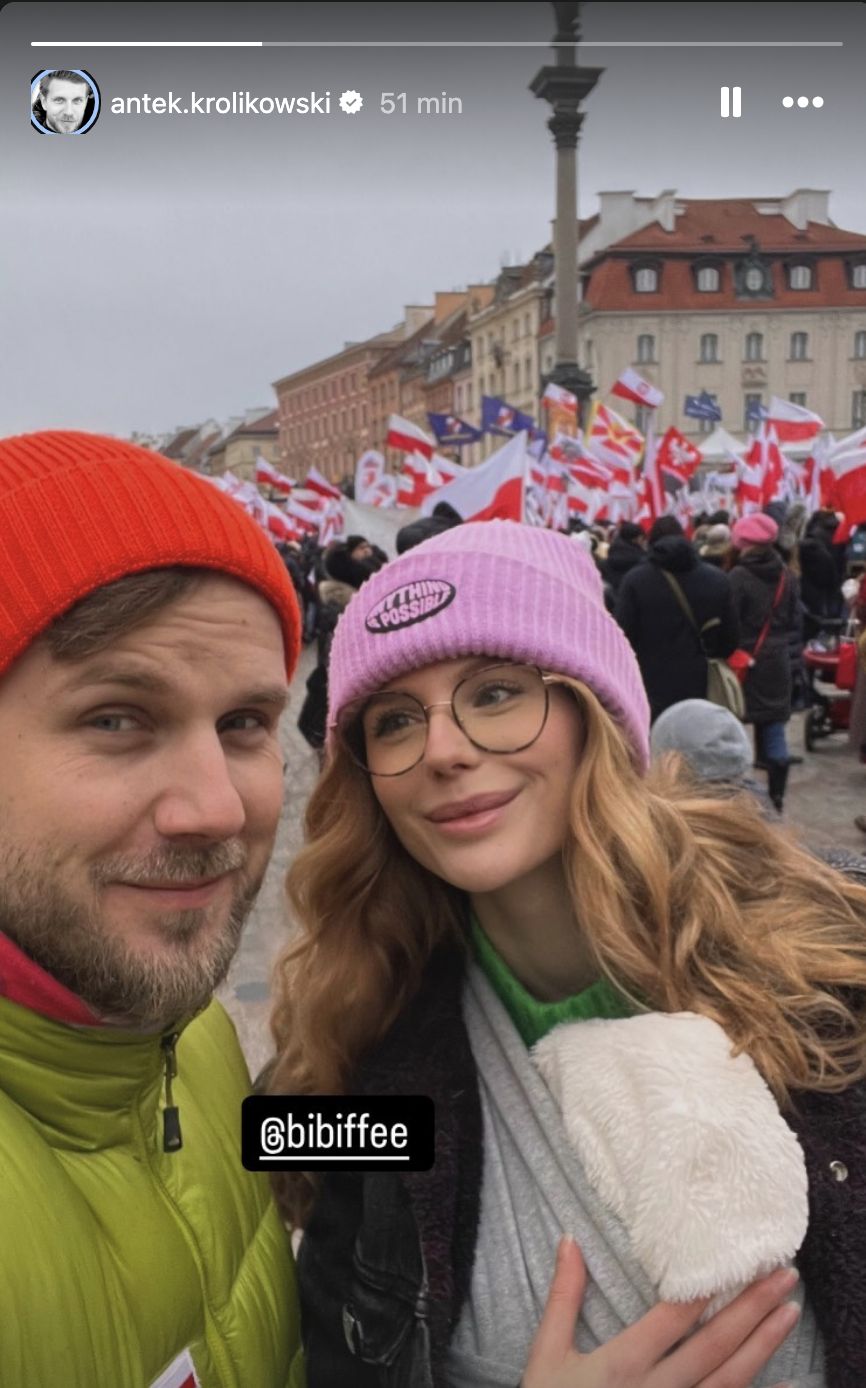 Antoni Królikowski z rodziną na proteście