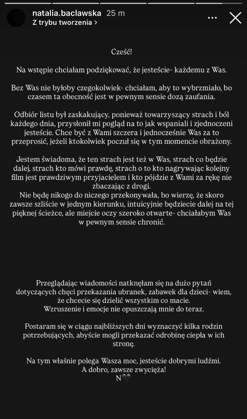 Oświadczenie Natalii Bacławskiej