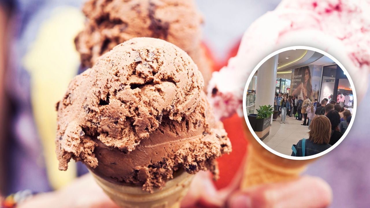 Kolejka w popularnym centrum handlowym. Ustawili się po lody