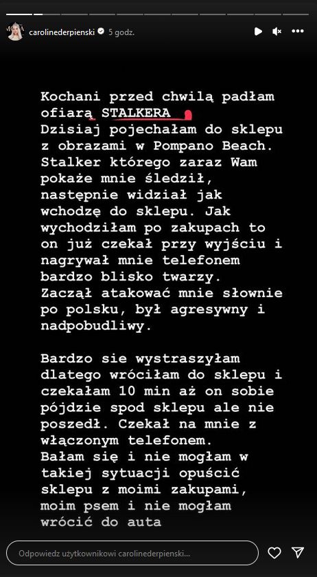 Caroline Derpienski opowiada o ataku stalkera