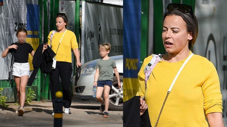 Anna Mucha prowadzi dzieci na lekcje tenisa