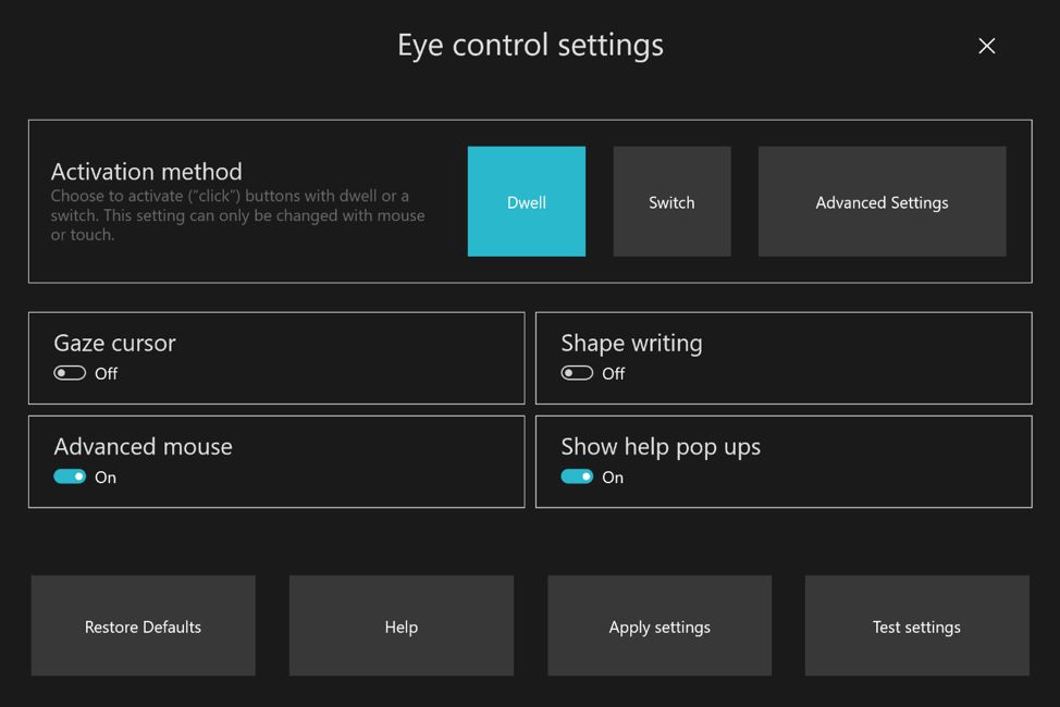 Ustawienia sterowania wzrokiem w Windows 10, źródło: Windows Blog.