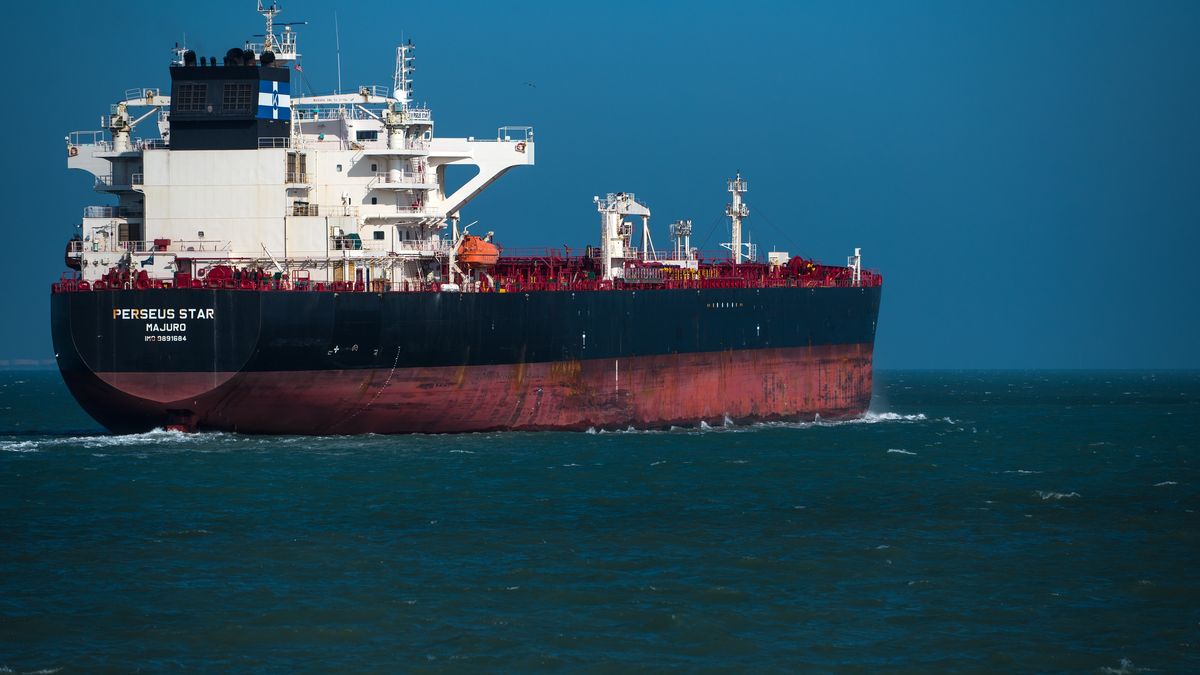 The Perseus Star crude oil tanker departs the Port of Corpus Christi in Corpus Christi, Texas, US, on Saturday, Feb. 28, 2026. President Donald Trump's decision to strike Iran creates new risks for a significant chunk of the world's oil supply. Photographer: Eddie Seal/Bloomberg via Getty Images