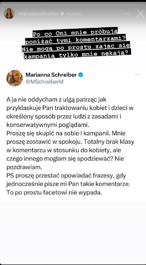 Marianna Schreiber atakowana na serwisie X