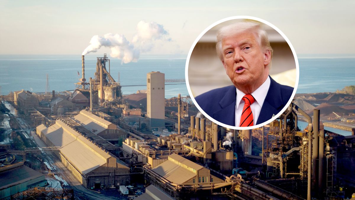 Na zdjęciu zakład U.S. Steel w miejscowości Gary i Donald Trump, który w styczniu stwierdził, że nie miałby nic przeciwko przejęciu mniejszościowego pakietu udziałów w tej spółce przez Japończyków