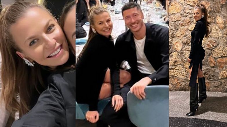 Wystrojona w mini i kozaki Anna Lewandowska daje się obcałowywać Robertowi na spotkaniu ze znajomymi (FOTO)