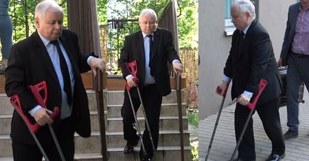 Kaczyński o kulach. Znów trafił do szpitala (WIDEO)