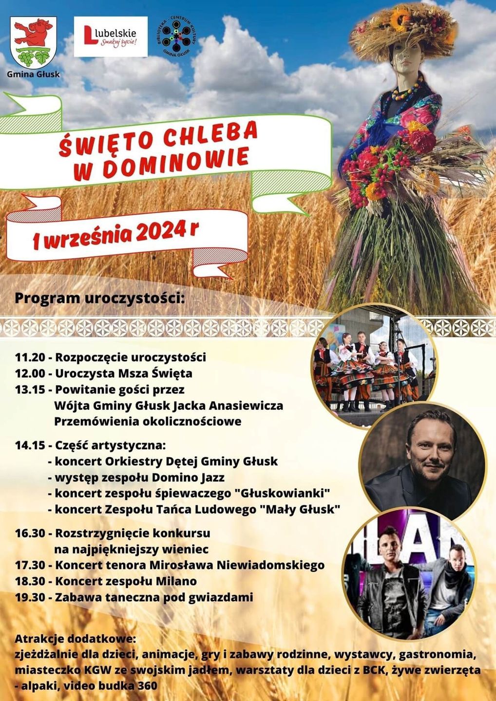 Dożynki w Dominowie 2024 - plakat, program wydarzenia