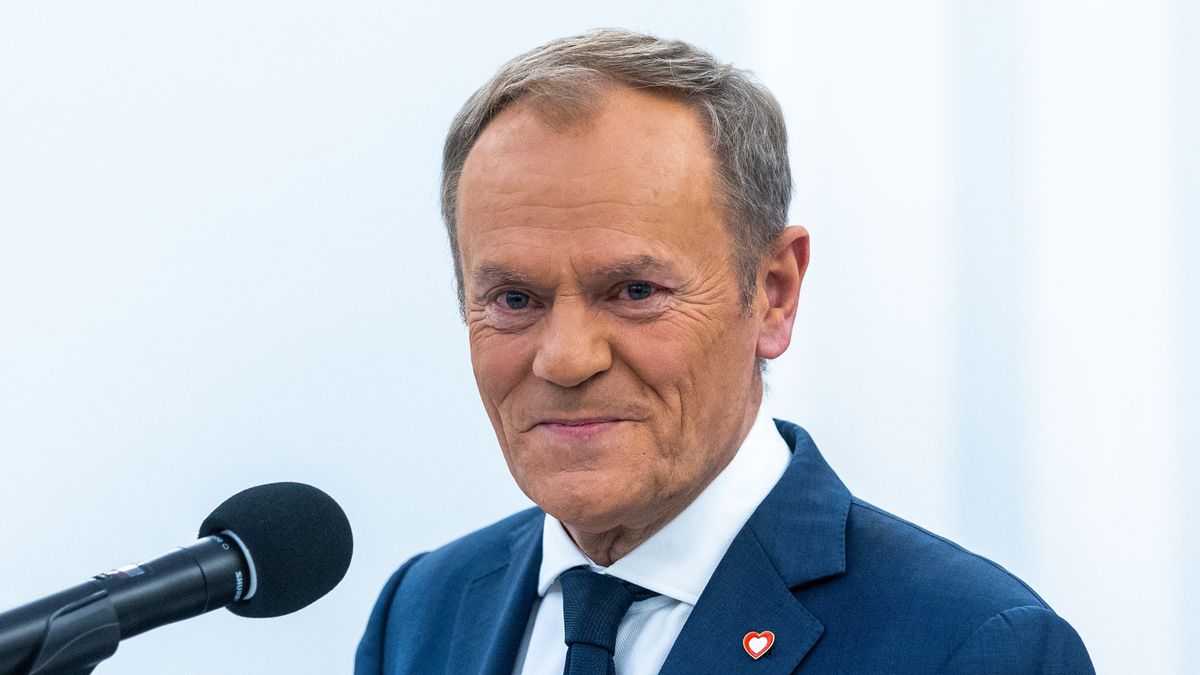 Donald Tusk, the leader of the Civic Coalition, is speaking during a press conference in Warsaw, Poland, on November 21, 2023. (Photo by Andrzej Iwanczuk/NurPhoto via Getty Images)