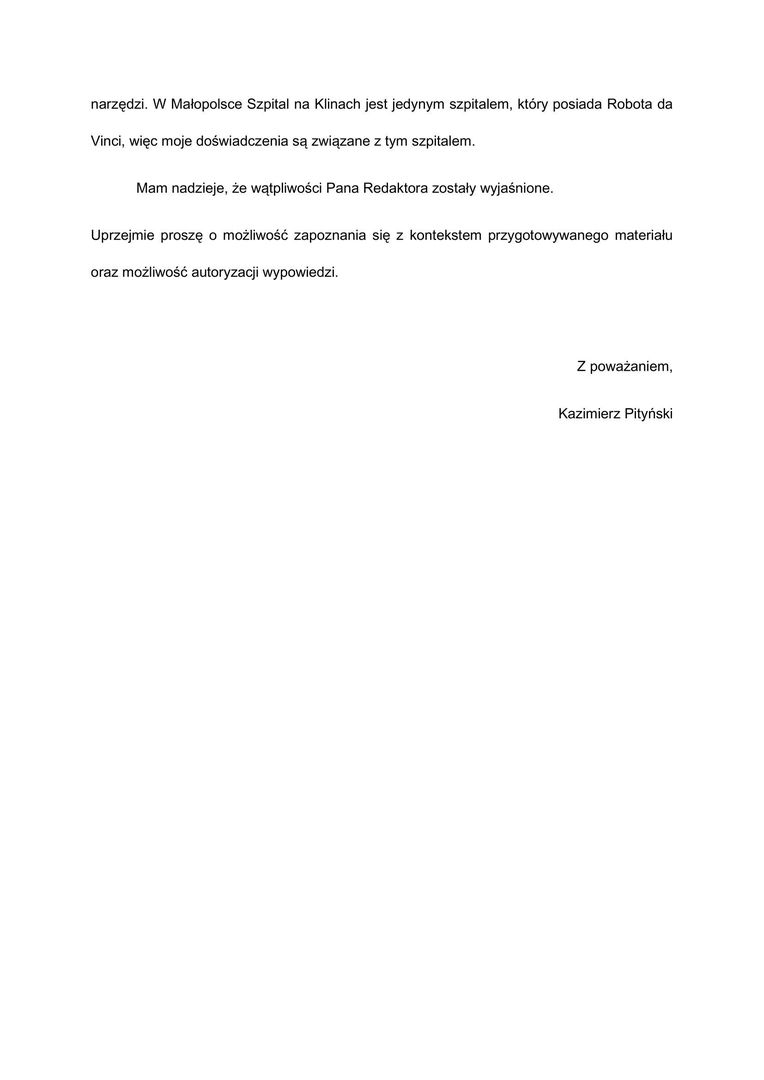 Odpowiedzi prof. Kazimierza Pityńskiego na pytania Wirtualnej Polski
