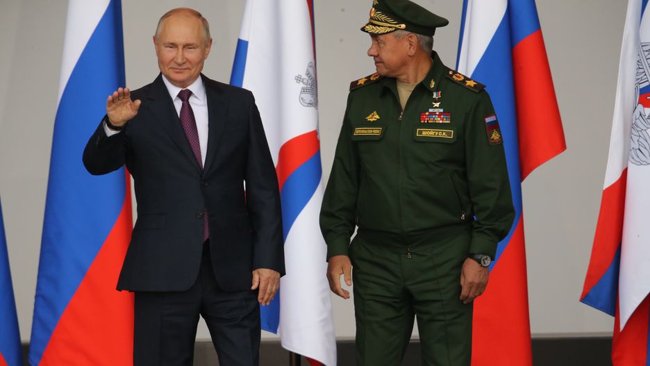 Russian President Vladimir Putin Army 2021 Military Forum
KUBINKA, RUSSIA - AUGUST, 23: (RUSSIA OUT) Russian President Vladimir Putin (L) and Defence Minister Sergei Shoigu (R) attend the opening ceremony of the International Military-Technical Forum "Army-2021" at the Partiot Park, on August,23,2021, in Kubinka, outside of Moscow, Russia. President Putin arrived to the Patriot Park to visit an annual national military forum and exhibition. (Photo by Mikhail Svetlov/Getty Images)
Mikhail Svetlov