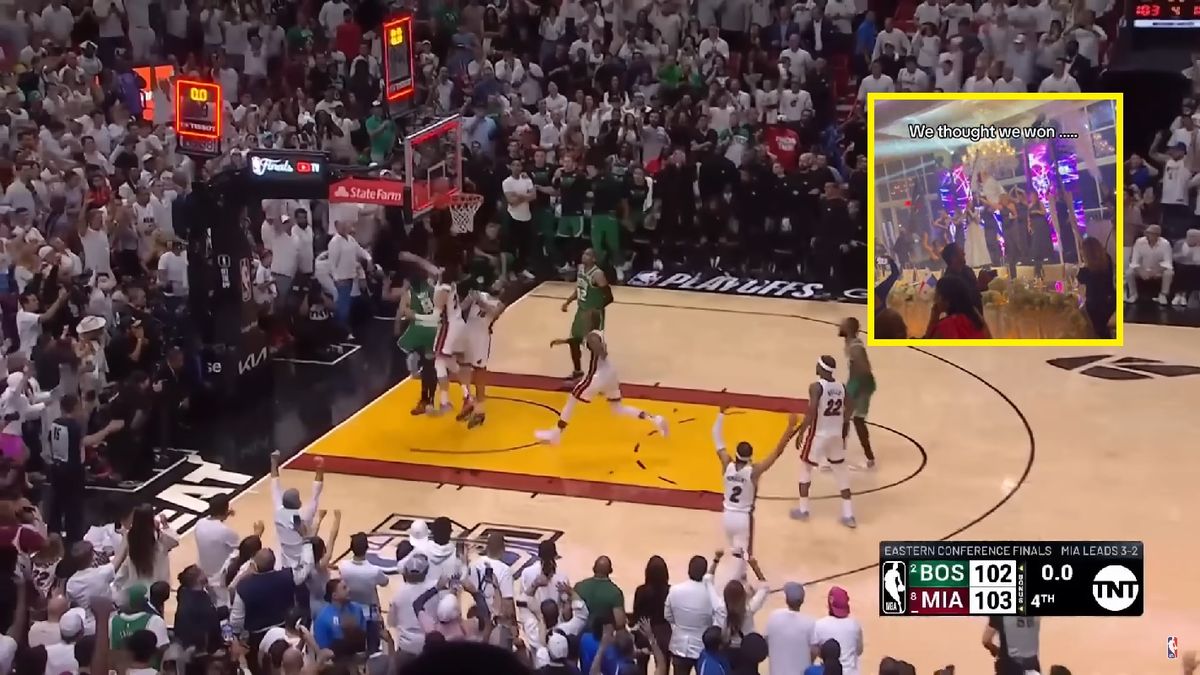 Na zdjęciu: ostatnia akcja meczu Miami - Boston i radość kibiców gospodarzy