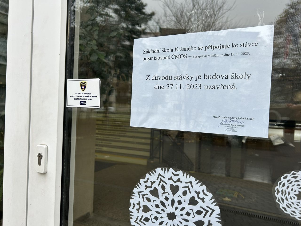 Information posted on the school doors