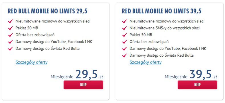 Nowe oferty Red Bull Mobile No Limits