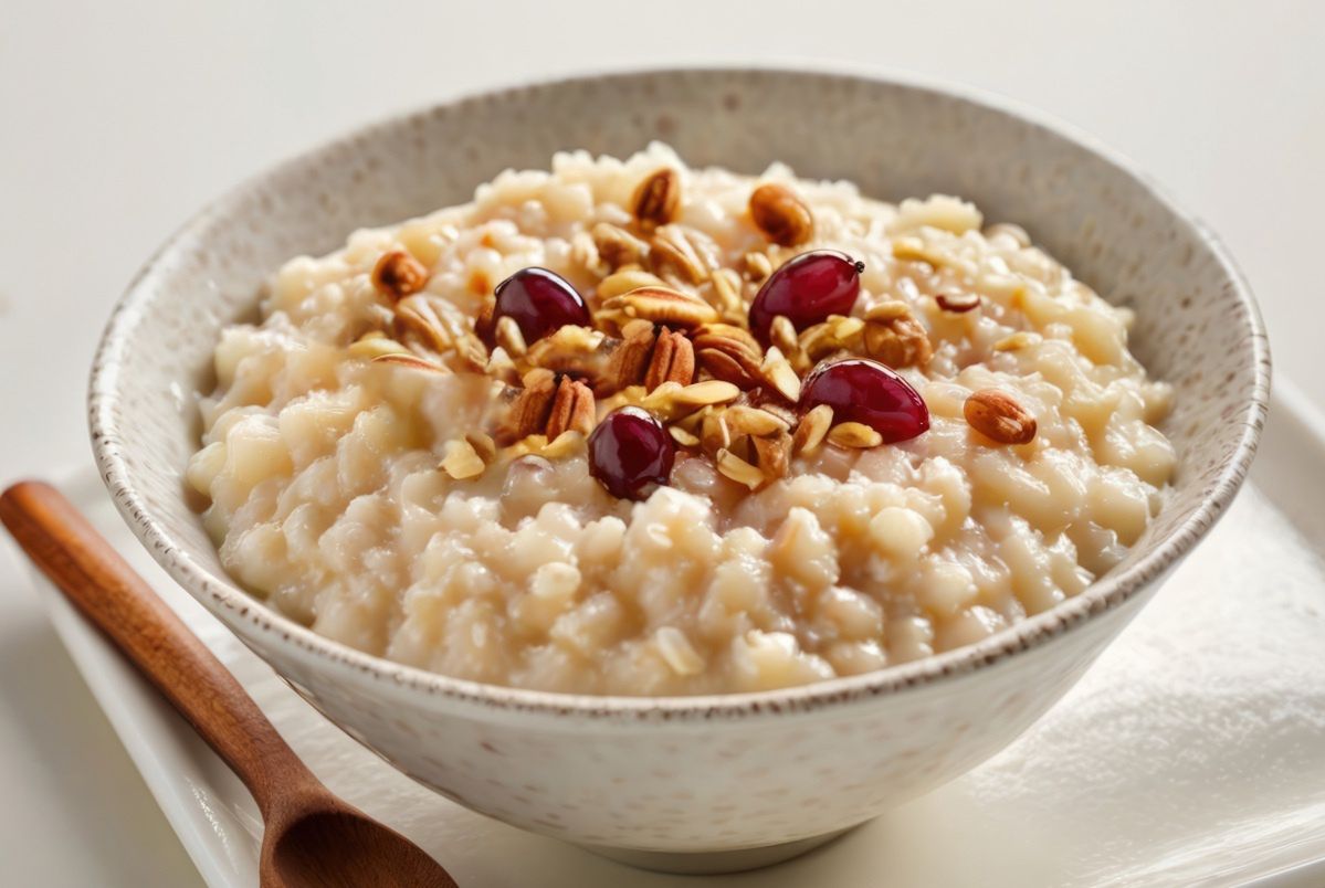 Natural yogurt with almond flakes and cherries