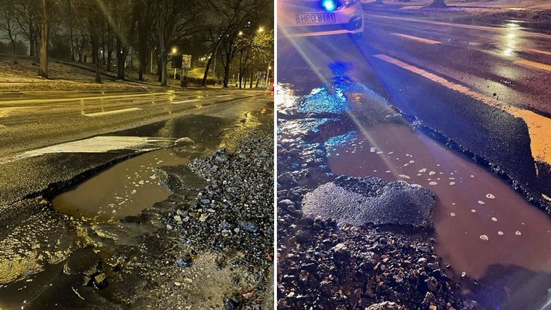 Ogromna dziura w jezdni na ul. Sowińskiego