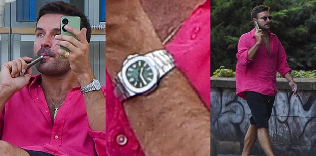 Piotr Stramowski i jego zegarek za 130 tysięcy złotych raczą się "dymkiem" i konwersują przez telefon (ZDJĘCIA)