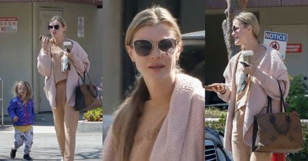 Joanna Krupa w dresie i z torbą za 13 tysięcy pędzi z córką do swojego mercedesa z kawką w dłoni (ZDJĘCIA)