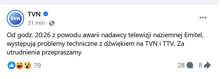 TVN informuje o awarii