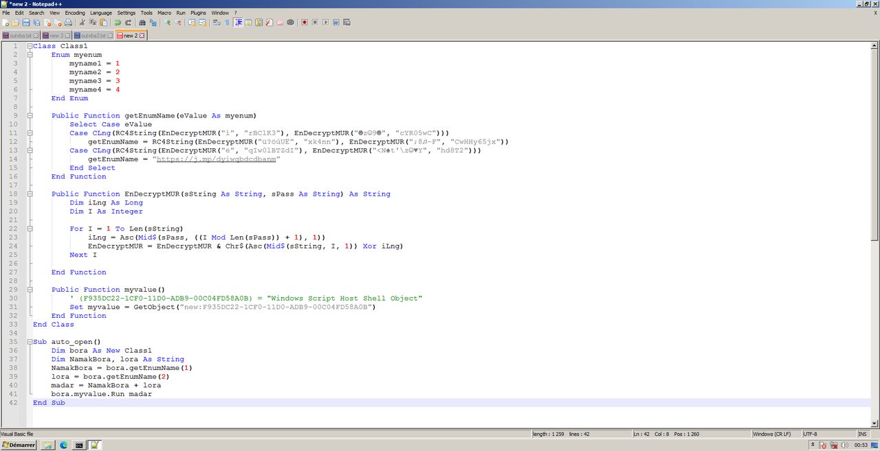 Dziwne symbole stringu wyglądają inaczej w edytorze Visual Basic