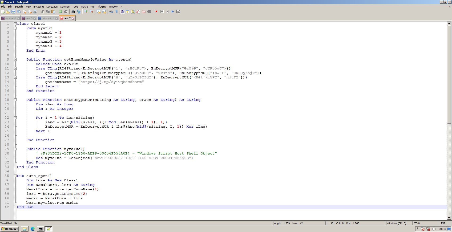Dziwne symbole stringu wyglądają inaczej w edytorze Visual Basic