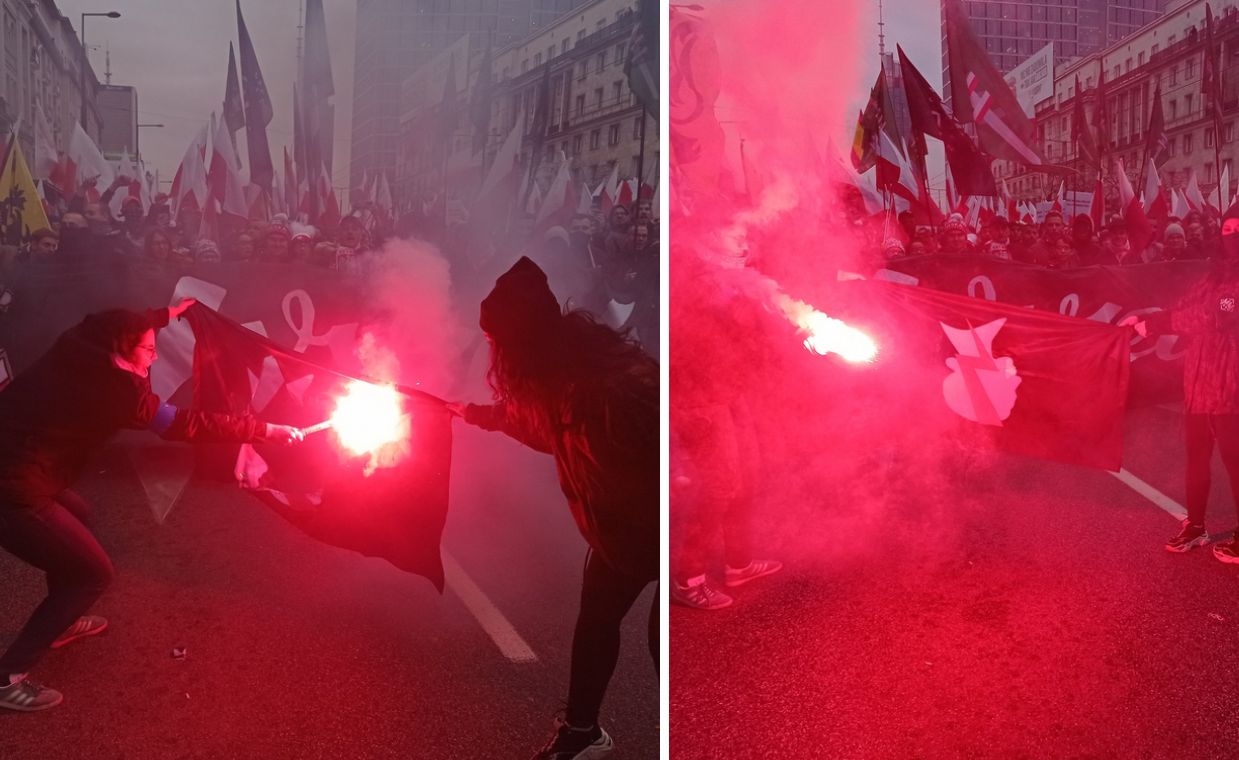 "Moje kochane działaczki". Spaliły flagę Strajku Kobiet