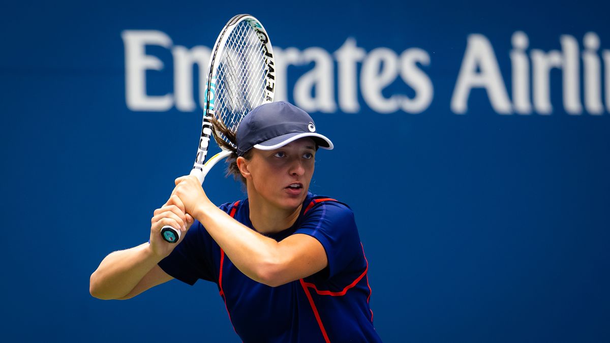 NEW YORK, NEW YORK - AUGUST 28: Iga Swiatek of Poland during practice ahead of the US Open Tennis Championships at USTA Billie Jean King National Tennis Center on August 28, 2022 in New York City. (Photo by Robert Prange/Getty Images)