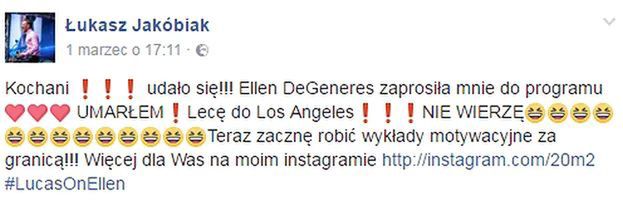 Łukasz Jakóbiak i jego "wizualizacja" u Ellen
