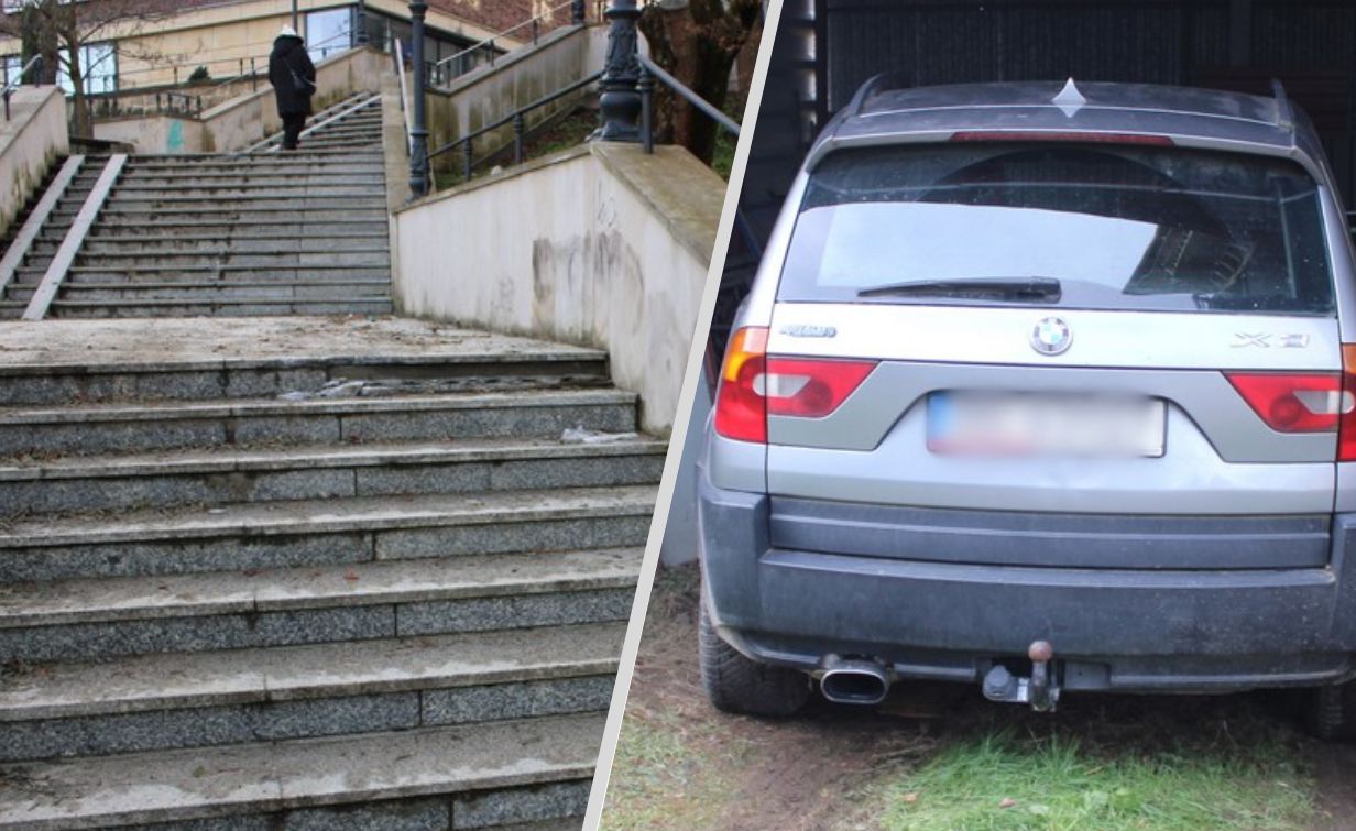 Podkarpackie. W Krośnie pijany mężczyzna zjechał autem po schodach