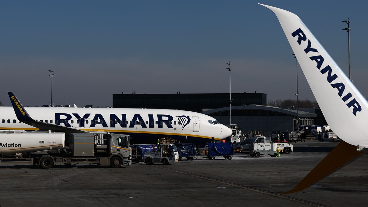 Ryanair plane is seen at the airport in Balice near Krakow, Poland on February 22, 2025. (Photo by Jakub Porzycki/NurPhoto via Getty Images)