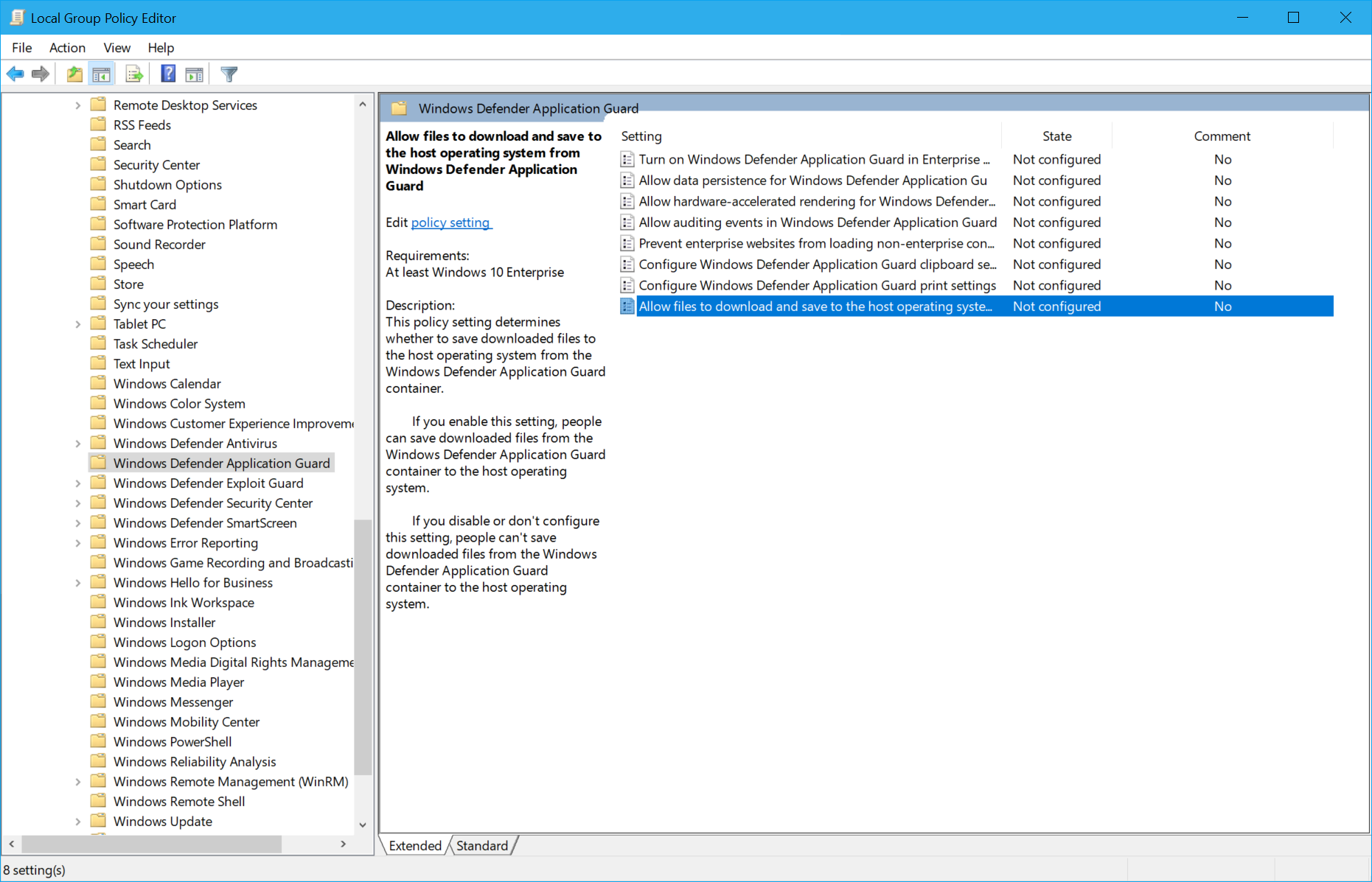 Krok 1: Edycja wpisów dotyczących WDAG w edytorze Local Group Policy. Źródło: blogs.windows.com