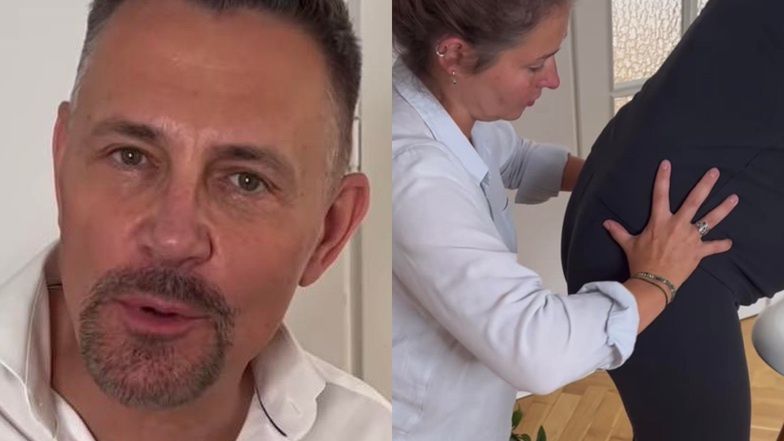 Krzysztof Ibisz uczy się z doulą jak masować ciężarną żonę