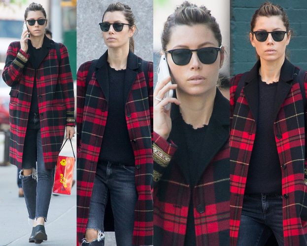 #TRENDY: Jessica Biel w płaszczu w kratę