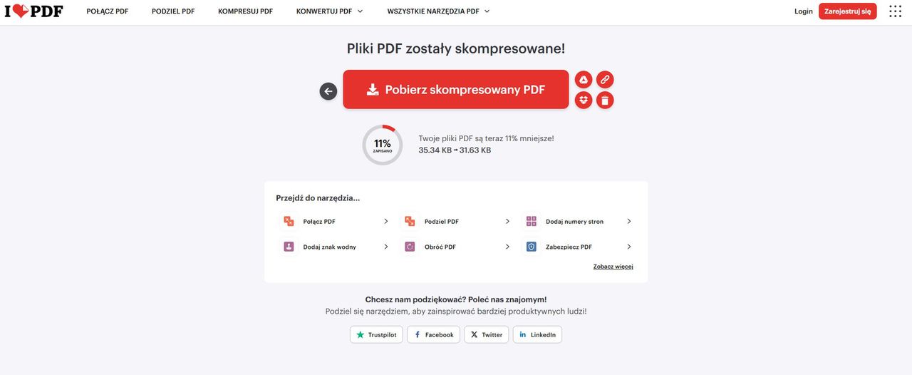 Narzędzie do kompresowania plików PDF iLovePDF