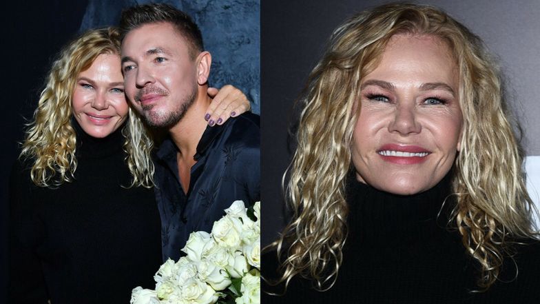 Katarzyna Wołejnio pozuje na ściance u Łukasza Jemioła