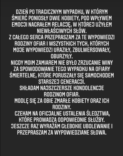 41-letni znajomy influencerki przeprasza za skandaliczne słowa o śmiertelnym wypadku