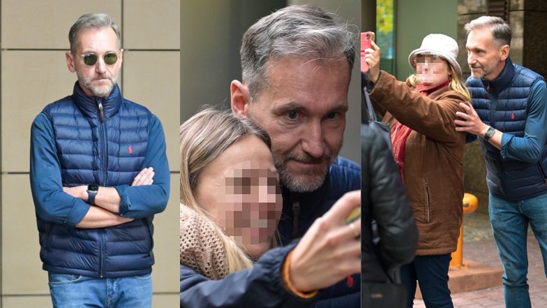 Piotr Kraśko z fanami pod studiem "Dzień Dobry TVN"