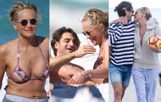 60-letnia Sharon Stone w czułych objęciach młodszego chłopaka plażuje w Miami (ZDJĘCIA)