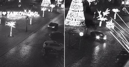 Wjechał bmw w świąteczne dekoracje. Wszystko nagrała kamera