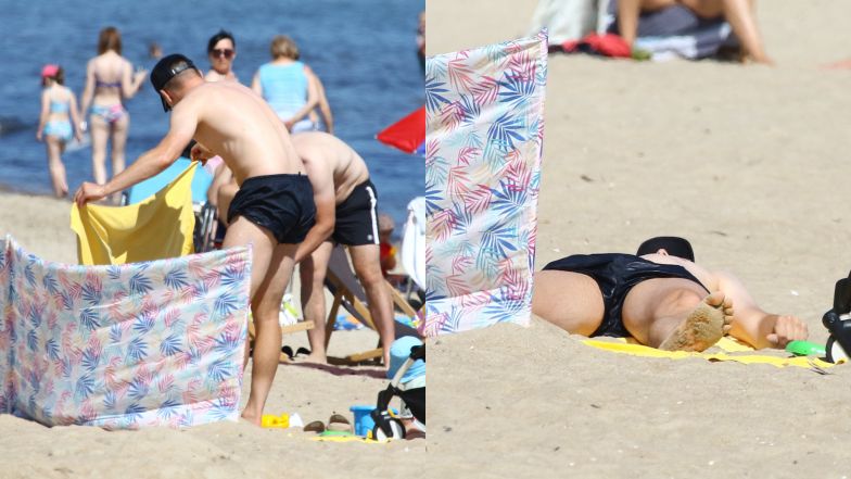 Piotr Zieliński nad polskim morzem z rodziną